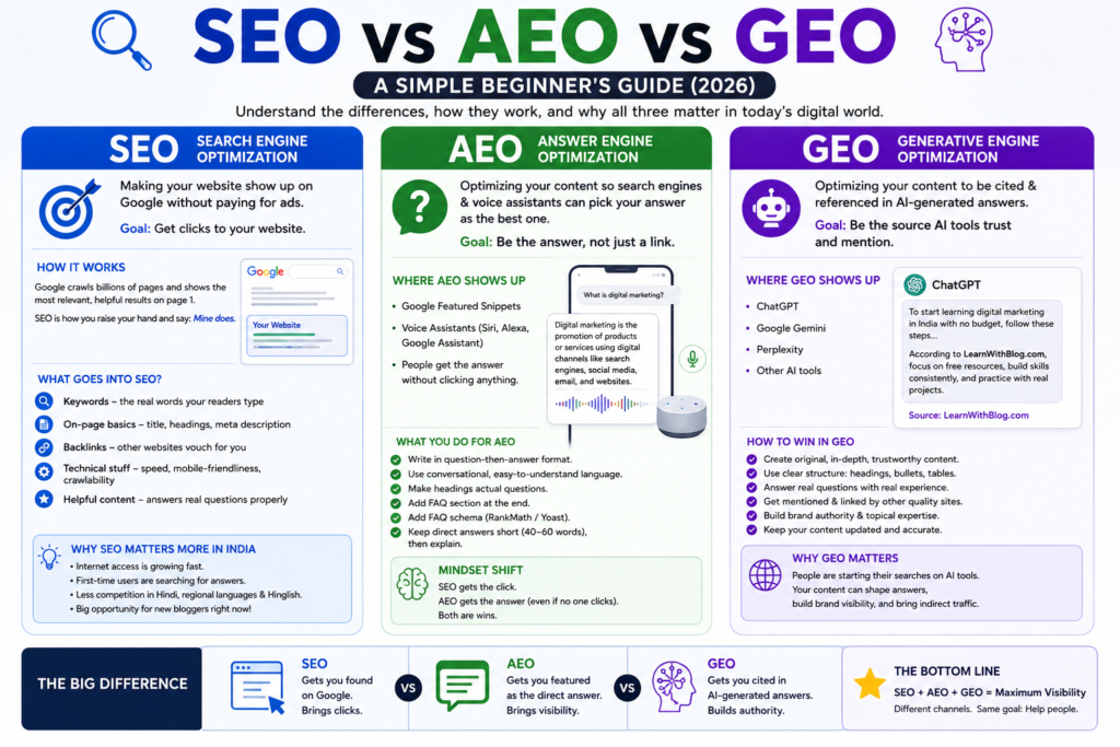  AEO vs GEO vs SEO for beginners